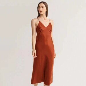 Elegant V Neck Silk Dress With Pearl
